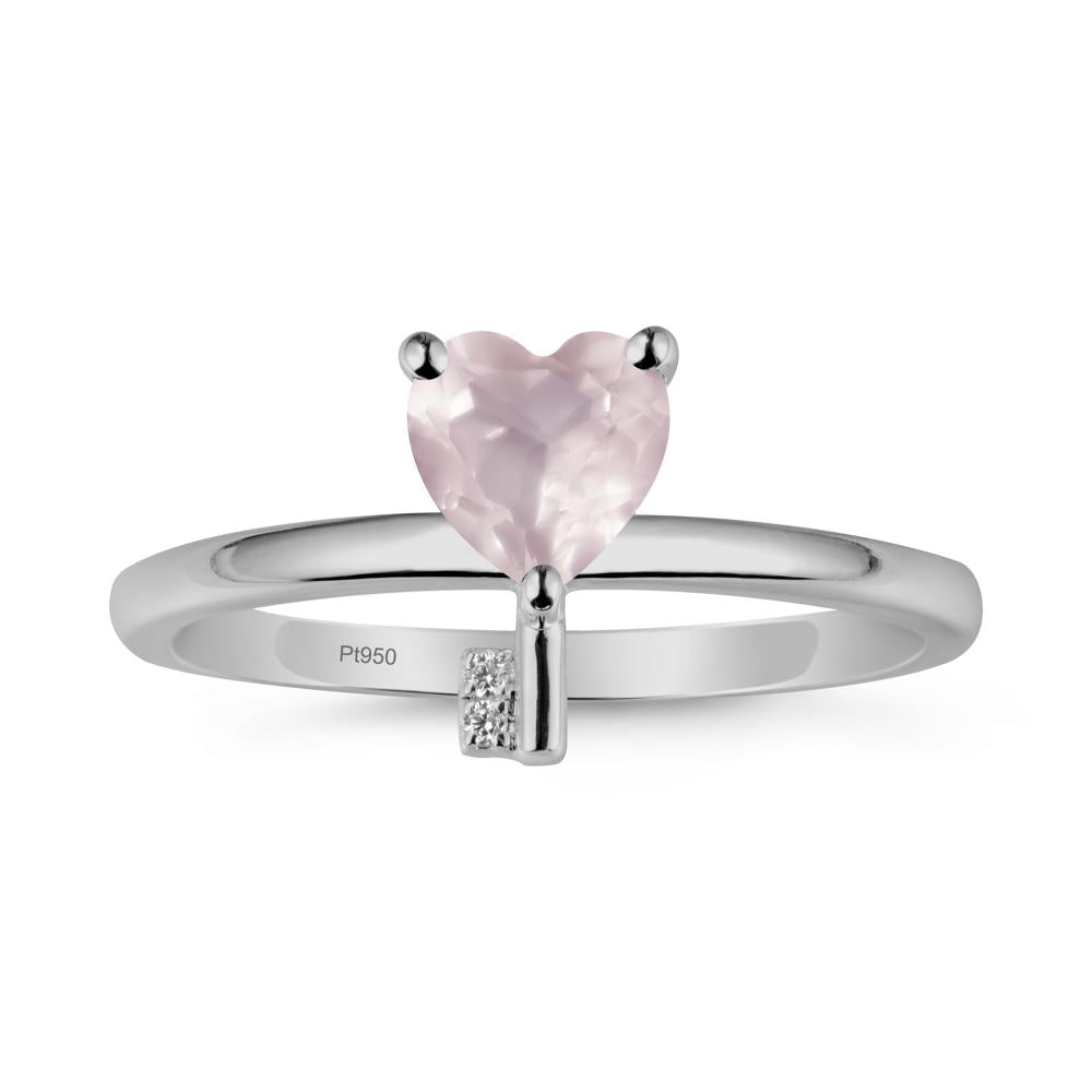 Heart Shaped Key Inspired Rose Quartz Ring - LUO Jewelry #metal_platinum