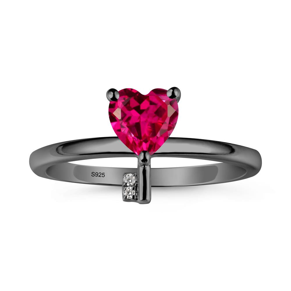 Heart Shaped Key Inspired Ruby Ring - LUO Jewelry #metal_black finish sterling silver