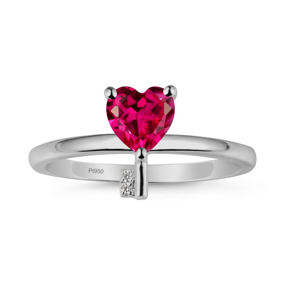 Heart Shaped Key Inspired Ruby Ring - LUO Jewelry #metal_platinum