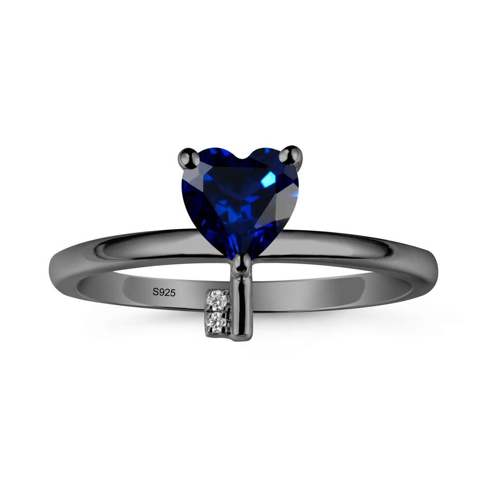 Heart Shaped Key Inspired Sapphire Ring - LUO Jewelry #metal_black finish sterling silver