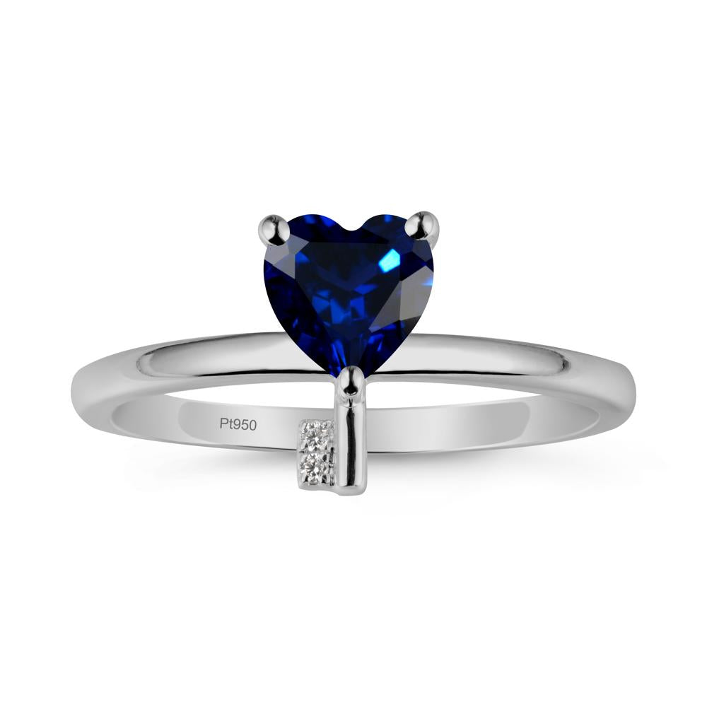 Heart Shaped Key Inspired Sapphire Ring - LUO Jewelry #metal_platinum