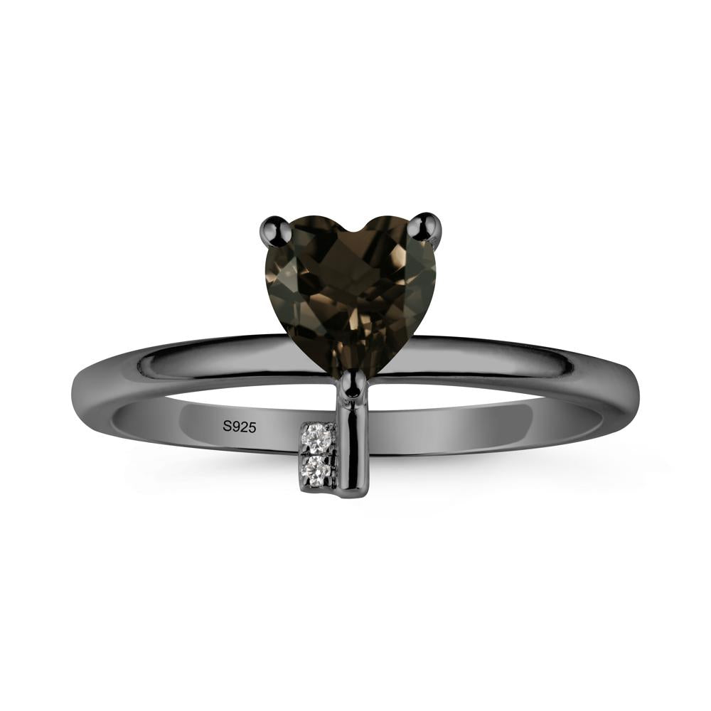 Heart Shaped Key Inspired Smoky Quartz Ring - LUO Jewelry #metal_black finish sterling silver