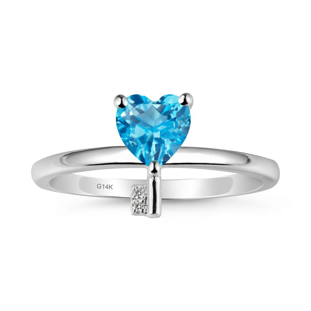 Heart Shaped Key Inspired Swiss Blue Topaz Ring - LUO Jewelry #metal_14k white gold