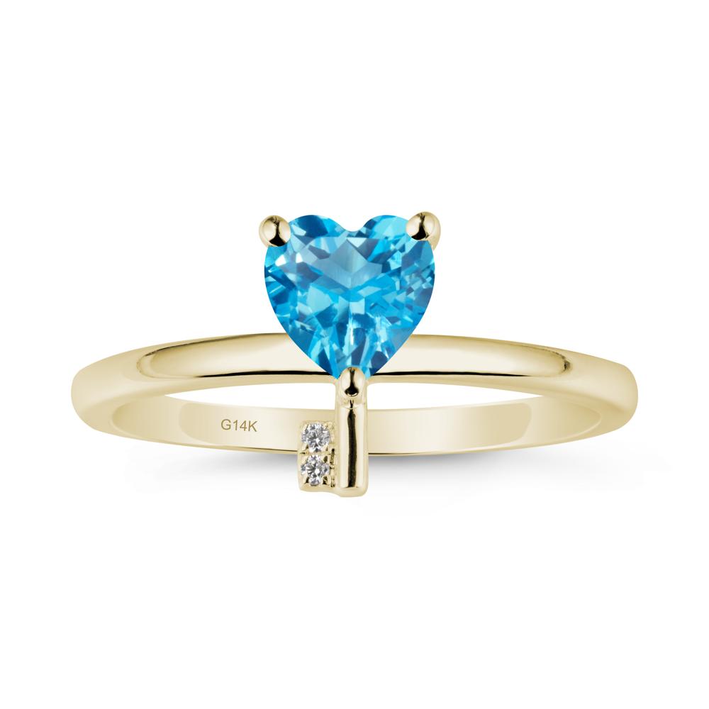 Heart Shaped Key Inspired Swiss Blue Topaz Ring - LUO Jewelry #metal_14k yellow gold
