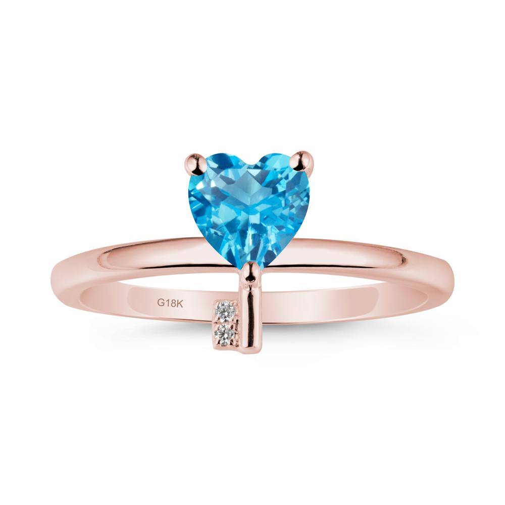 Heart Shaped Key Inspired Swiss Blue Topaz Ring - LUO Jewelry #metal_18k rose gold