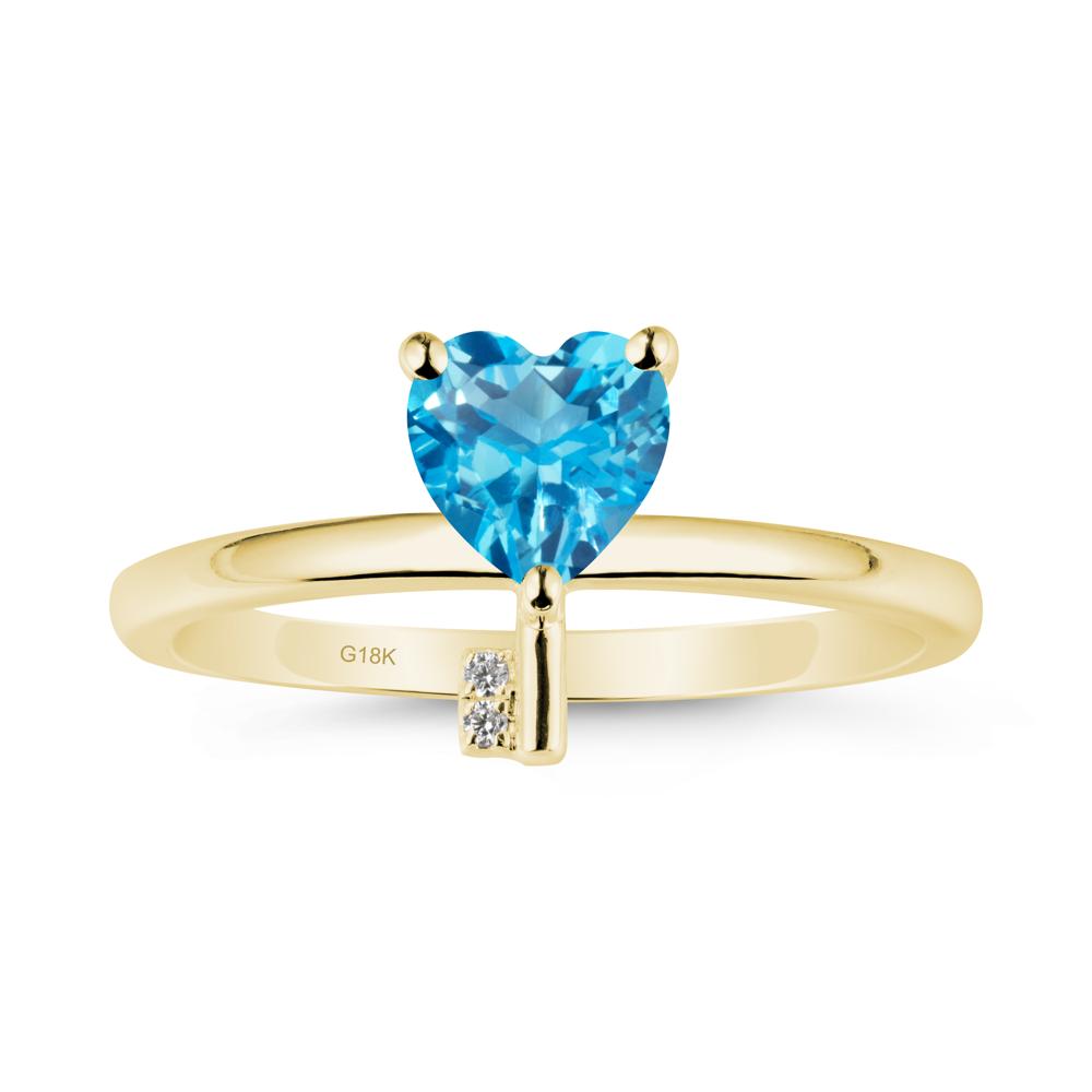 Heart Shaped Key Inspired Swiss Blue Topaz Ring - LUO Jewelry #metal_18k yellow gold