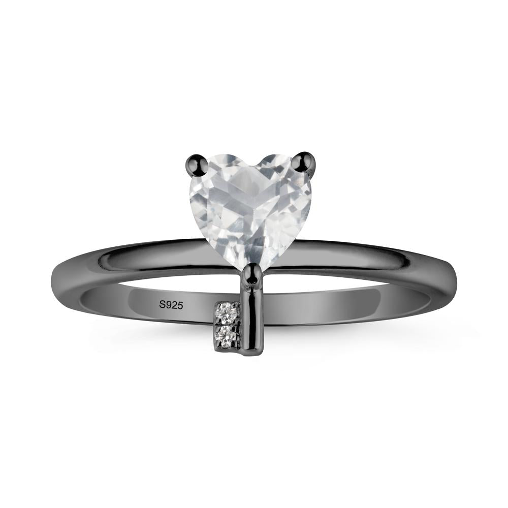 Heart Shaped Key Inspired White Topaz Ring - LUO Jewelry #metal_black finish sterling silver