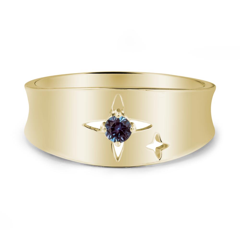 Wide Band Four Point Star Alexandrite Ring - LUO Jewelry #metal_14k yellow gold