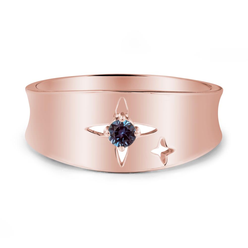 Wide Band Four Point Star Alexandrite Ring - LUO Jewelry #metal_18k rose gold