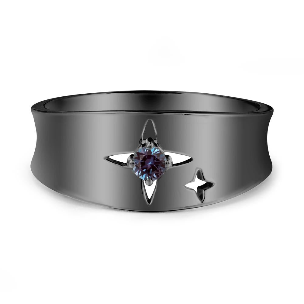 Wide Band Four Point Star Alexandrite Ring - LUO Jewelry #metal_black finish sterling silver