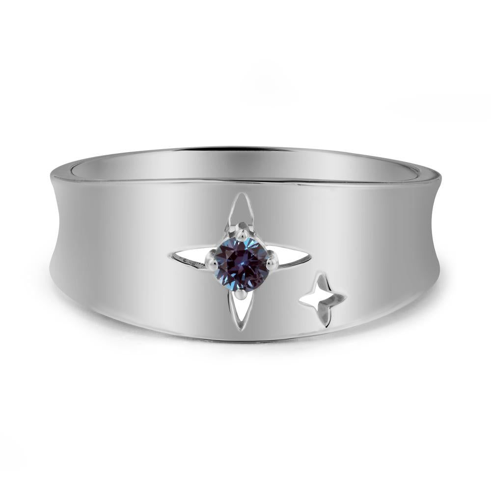 Wide Band Four Point Star Alexandrite Ring - LUO Jewelry #metal_platinum