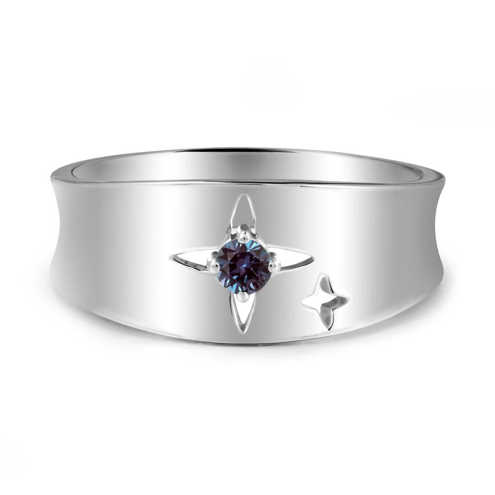 Wide Band Four Point Star Alexandrite Ring - LUO Jewelry #metal_sterling silver