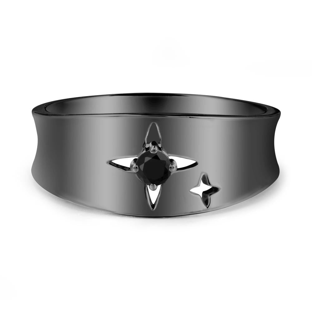 Wide Band Four Point Star Black Spinel Ring - LUO Jewelry #metal_black finish sterling silver