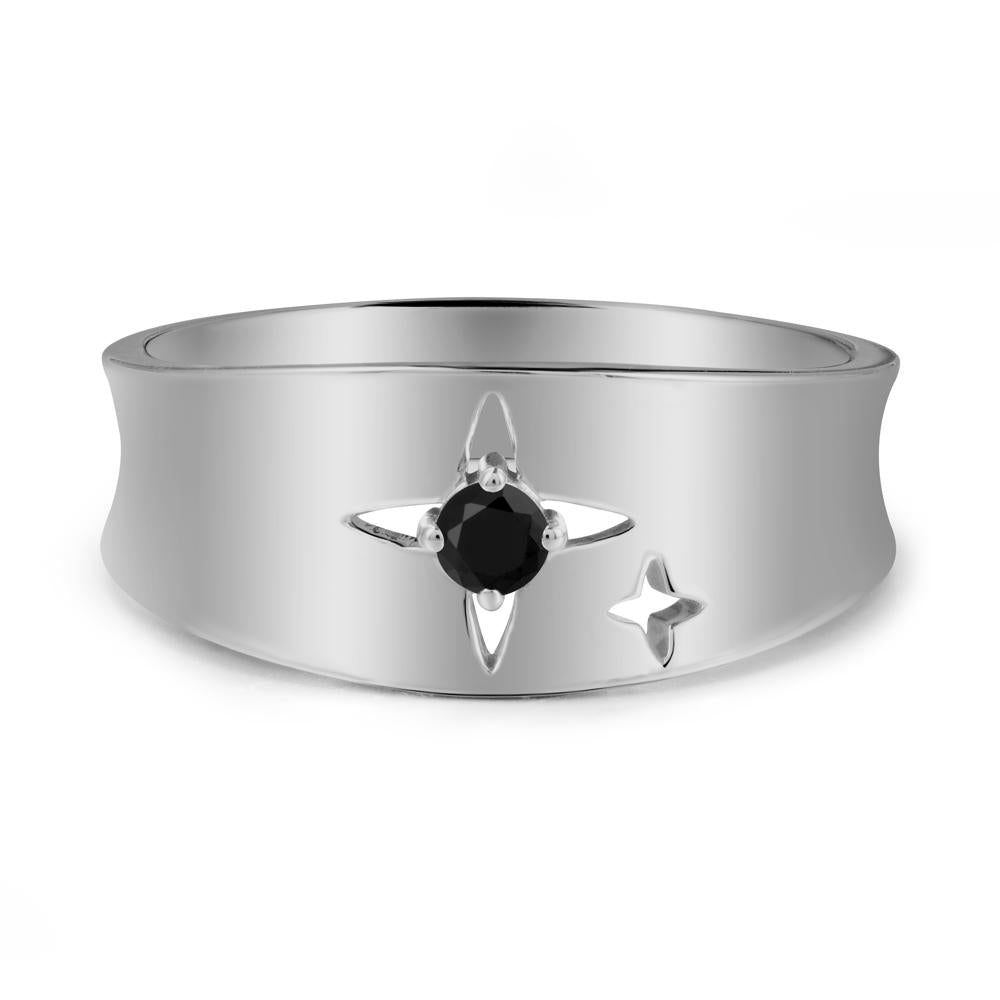 Wide Band Four Point Star Black Spinel Ring - LUO Jewelry #metal_platinum