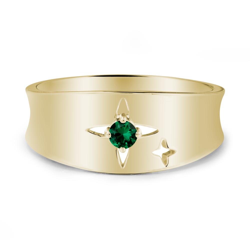 Wide Band Four Point Star Emerald Ring - LUO Jewelry #metal_14k yellow gold