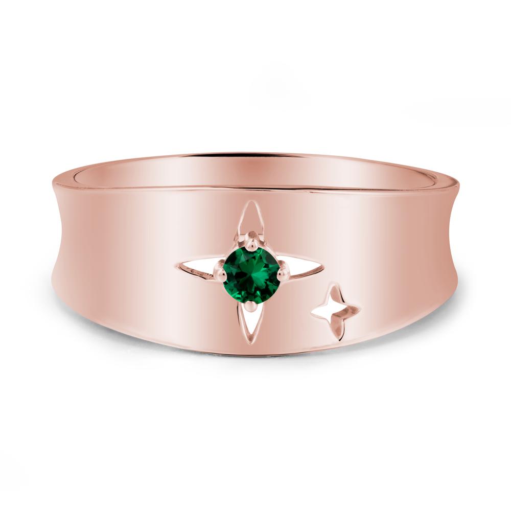 Wide Band Four Point Star Emerald Ring - LUO Jewelry #metal_18k rose gold