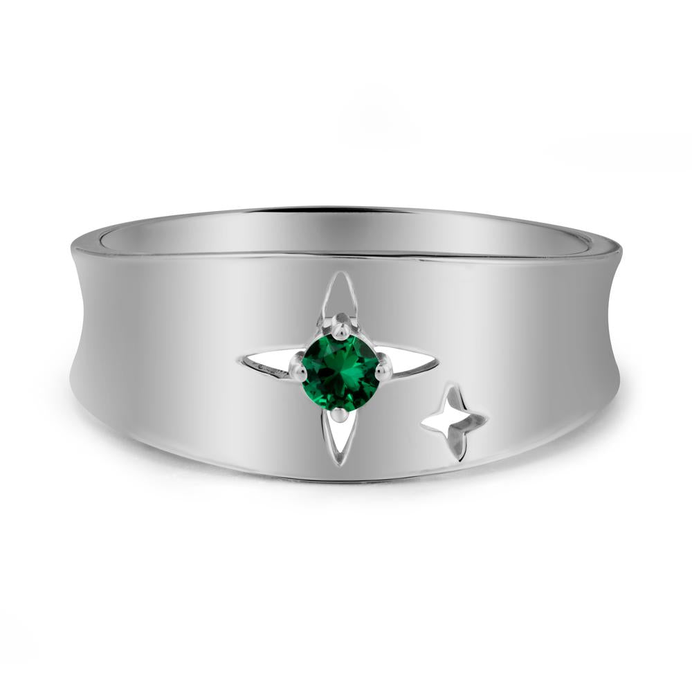 Wide Band Four Point Star Emerald Ring - LUO Jewelry #metal_platinum