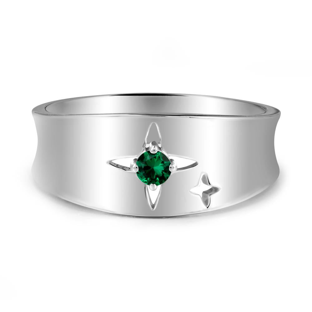 Wide Band Four Point Star Emerald Ring - LUO Jewelry #metal_sterling silver