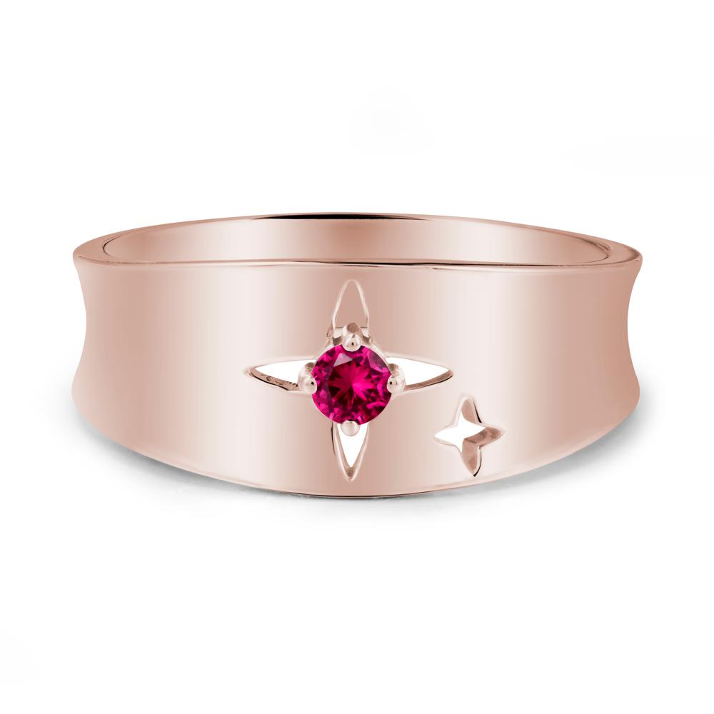 Wide Band Four Point Star Ruby Ring - LUO Jewelry #metal_14k rose gold