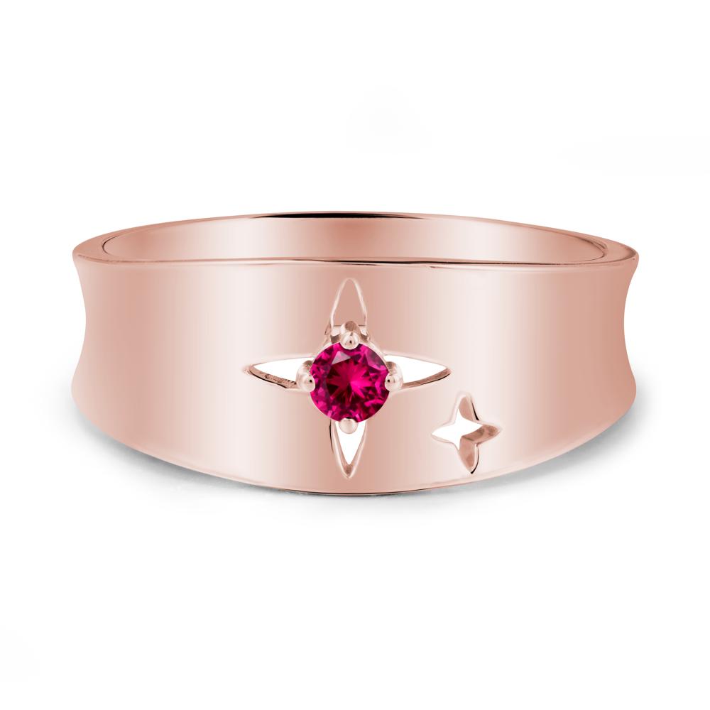 Wide Band Four Point Star Ruby Ring - LUO Jewelry #metal_18k rose gold