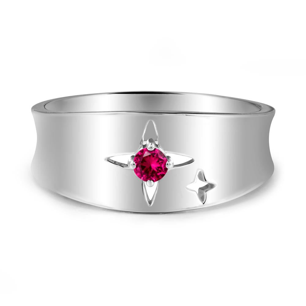 Wide Band Four Point Star Ruby Ring - LUO Jewelry #metal_18k white gold