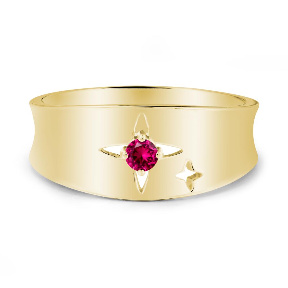Wide Band Four Point Star Ruby Ring - LUO Jewelry #metal_18k yellow gold