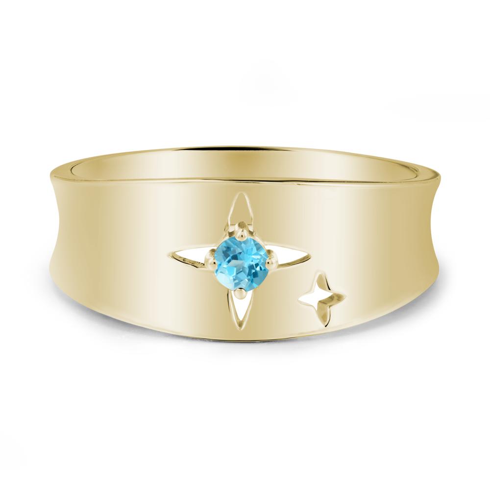 Wide Band Four Point Star Swiss Blue Topaz Ring - LUO Jewelry #metal_14k yellow gold