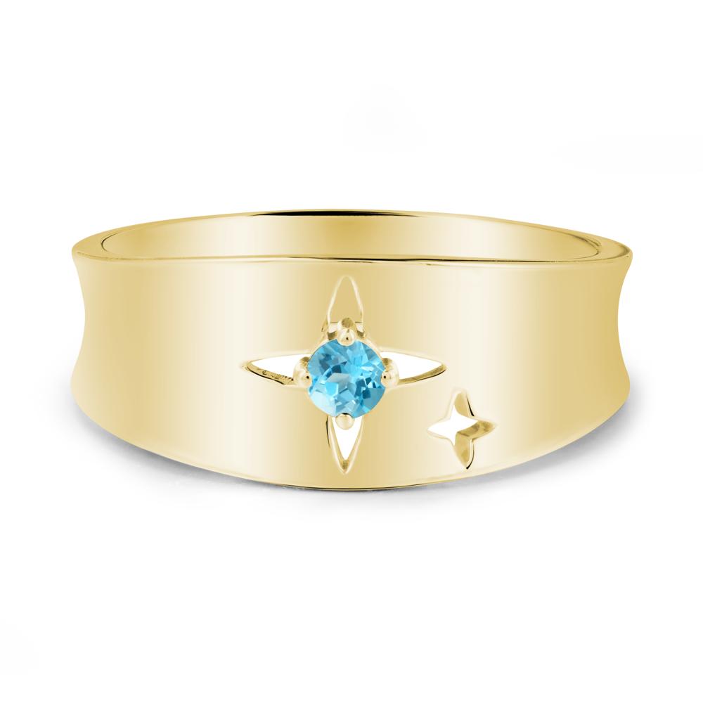 Wide Band Four Point Star Swiss Blue Topaz Ring - LUO Jewelry #metal_18k yellow gold