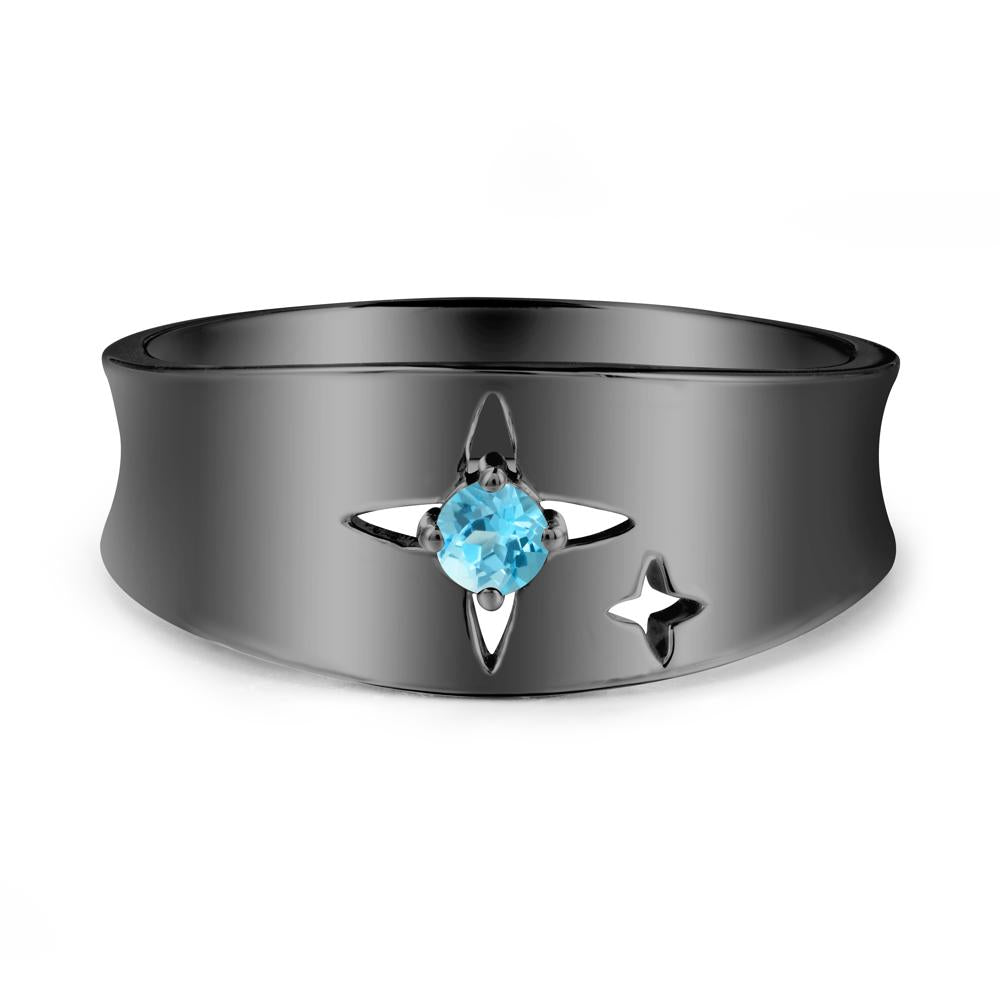 Wide Band Four Point Star Swiss Blue Topaz Ring - LUO Jewelry #metal_black finish sterling silver
