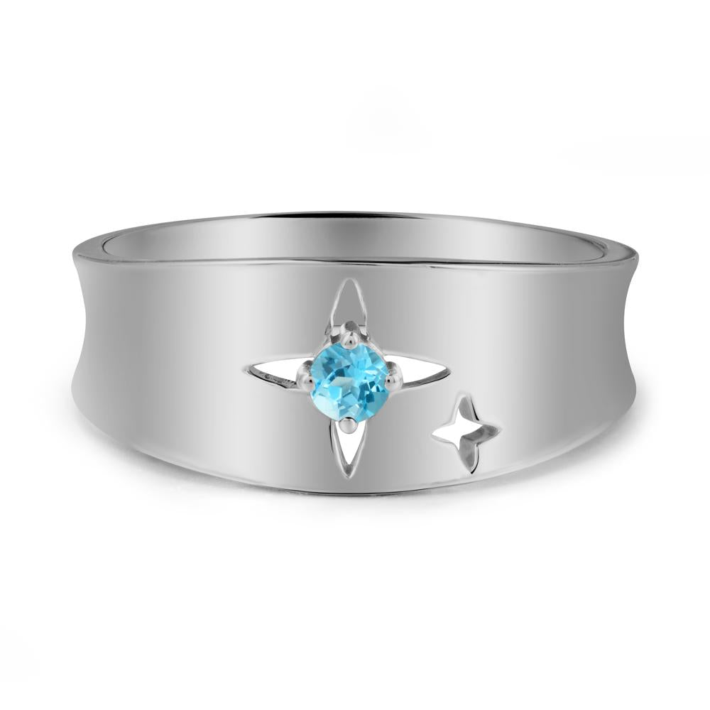Wide Band Four Point Star Swiss Blue Topaz Ring - LUO Jewelry #metal_platinum