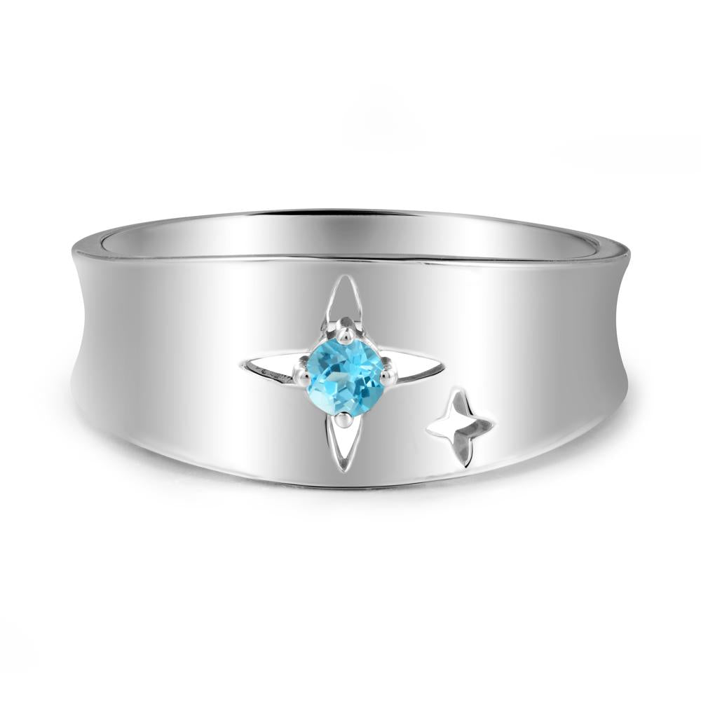 Wide Band Four Point Star Swiss Blue Topaz Ring - LUO Jewelry #metal_sterling silver