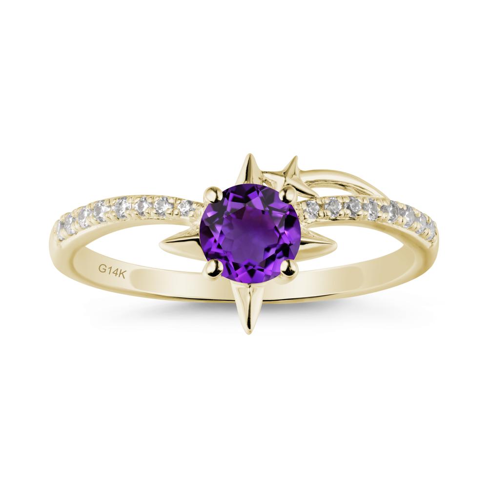 Round Amethyst Four Point Star Ring - LUO Jewelry #metal_14k yellow gold