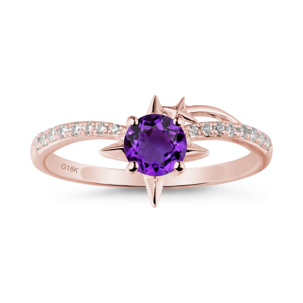 Round Amethyst Four Point Star Ring - LUO Jewelry #metal_18k rose gold