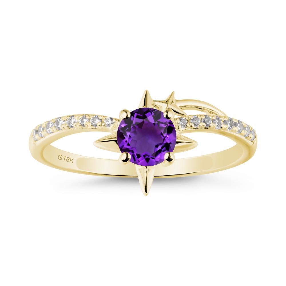 Round Amethyst Four Point Star Ring - LUO Jewelry #metal_18k yellow gold