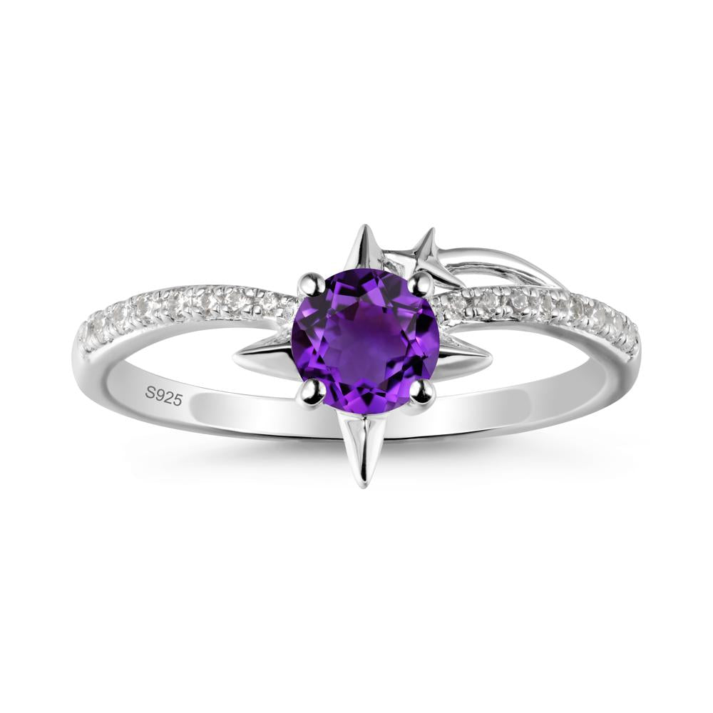 Round Amethyst Four Point Star Ring - LUO Jewelry #metal_sterling silver