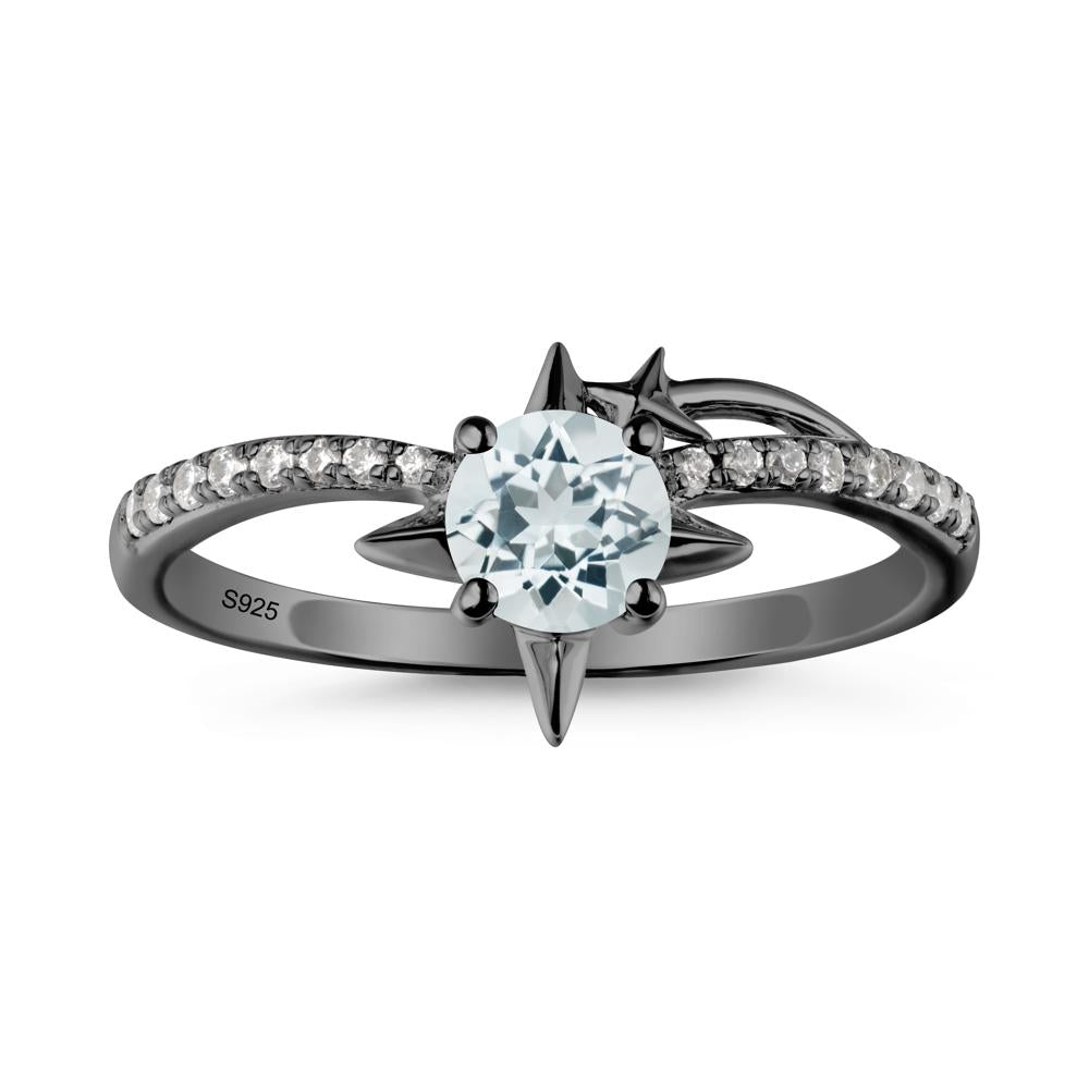 Simple Four Point Star Aquamarine Ring - LUO Jewelry #metal_black finish sterling silver