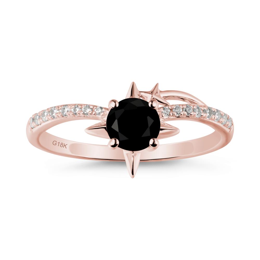 Round Black Spinel Four Point Star Ring - LUO Jewelry #metal_18k rose gold