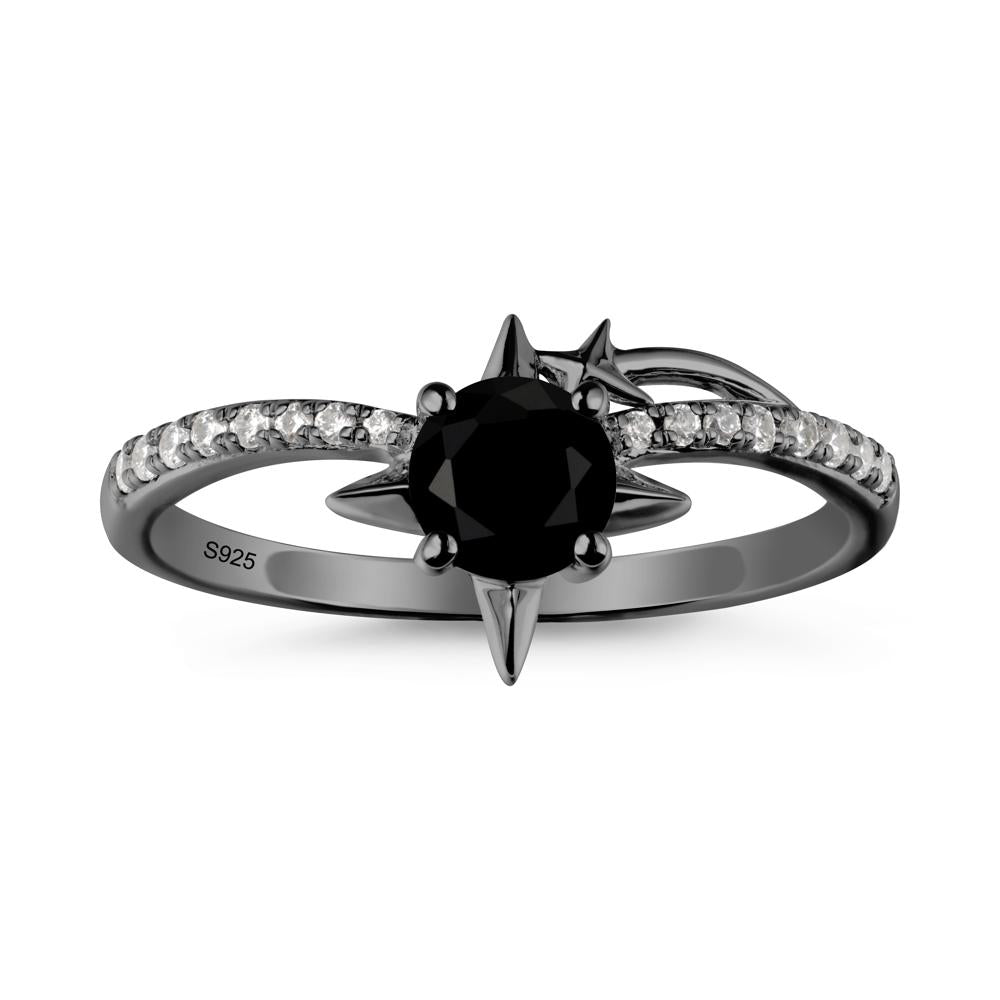 Round Black Spinel Four Point Star Ring - LUO Jewelry #metal_black finish sterling silver