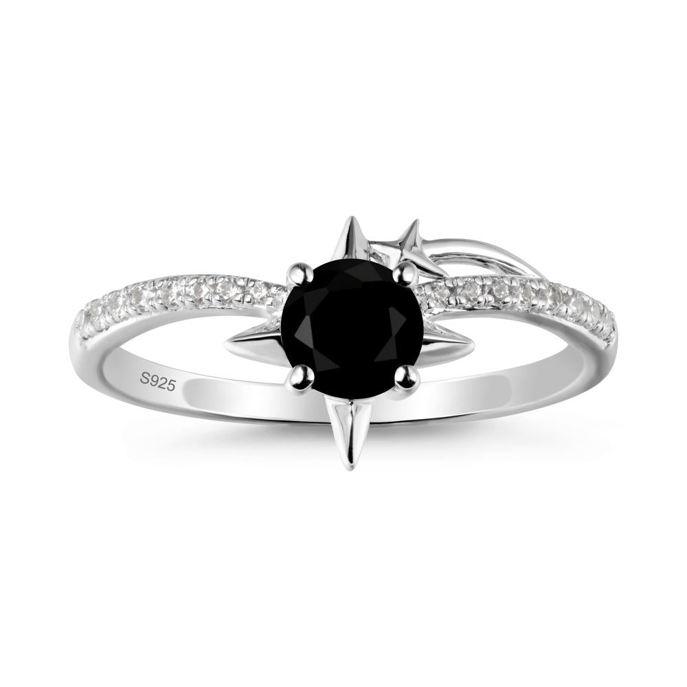 Round Black Spinel Four Point Star Ring - LUO Jewelry #metal_sterling silver