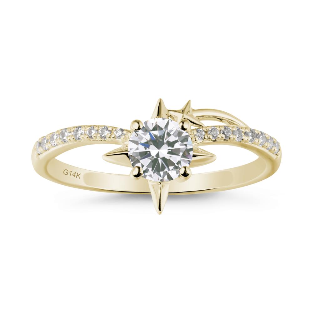 Round Cubic Zirconia Four Point Star Ring - LUO Jewelry #metal_14k yellow gold