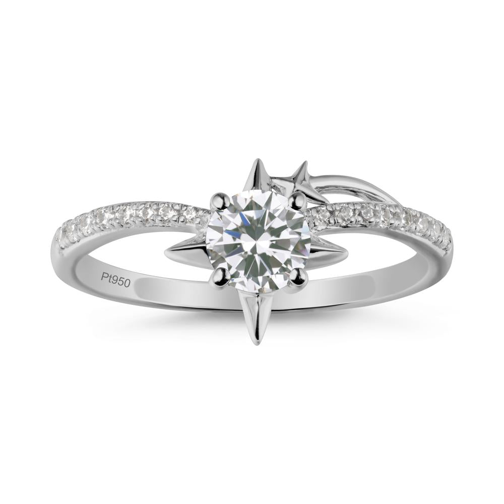 Round Cubic Zirconia Four Point Star Ring - LUO Jewelry #metal_platinum