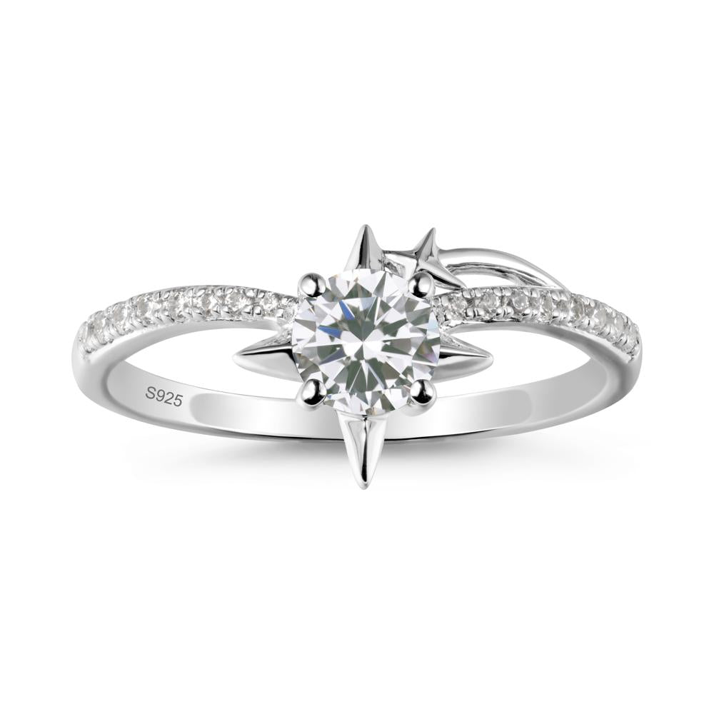 Round Cubic Zirconia Four Point Star Ring - LUO Jewelry #metal_sterling silver