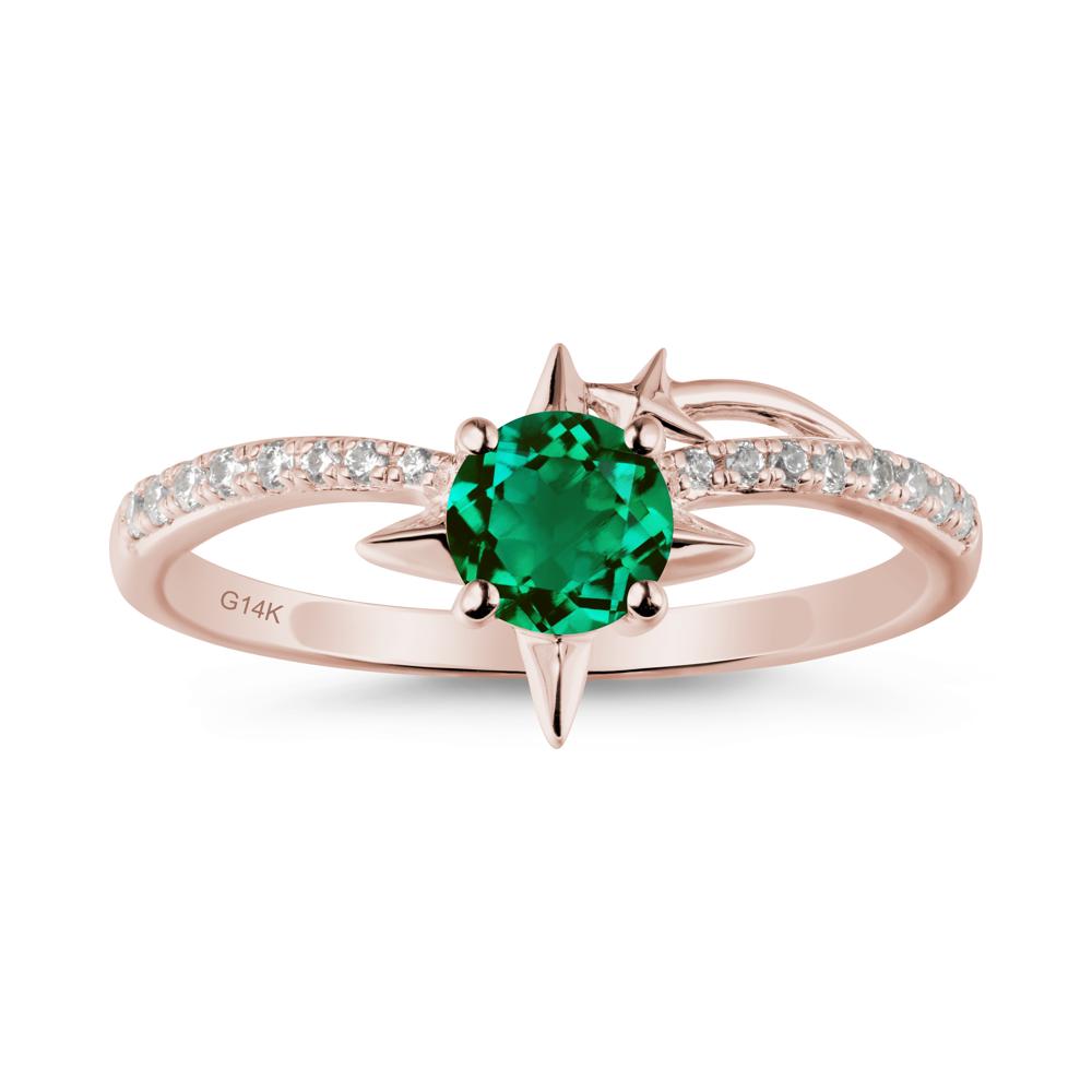 Round Emerald Four Point Star Ring - LUO Jewelry #metal_14k rose gold