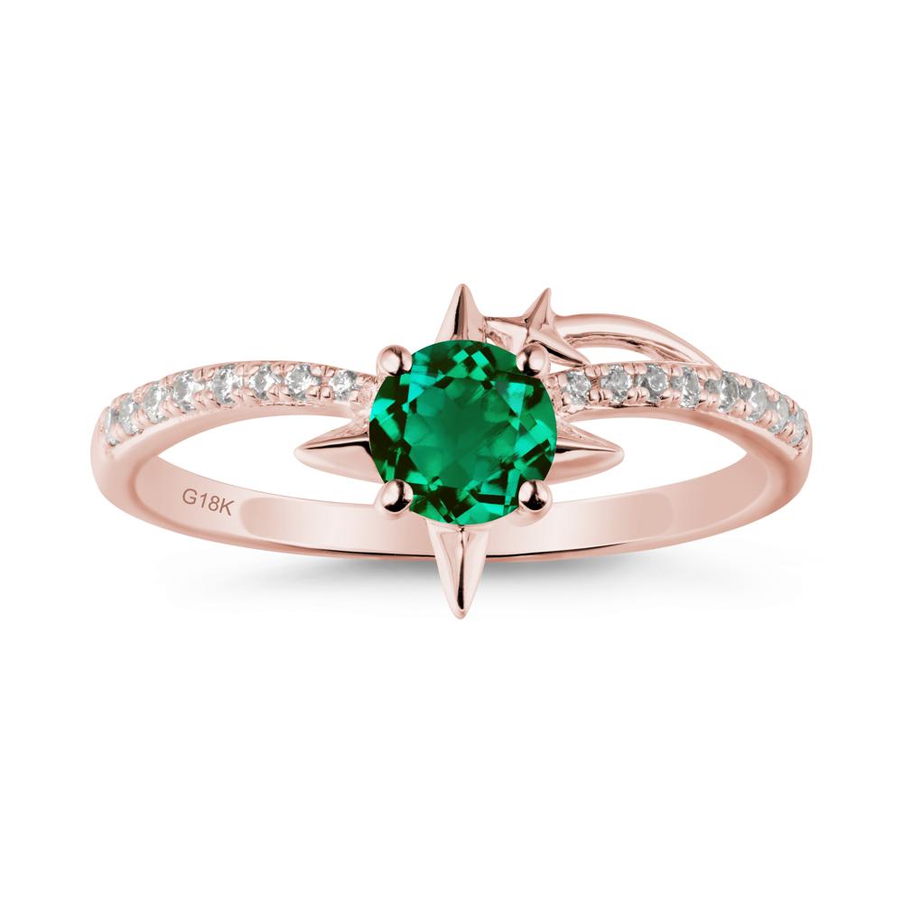 Round Emerald Four Point Star Ring - LUO Jewelry #metal_18k rose gold