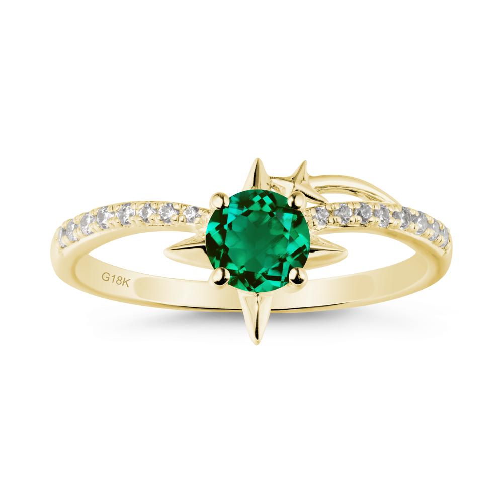 Round Emerald Four Point Star Ring - LUO Jewelry #metal_18k yellow gold