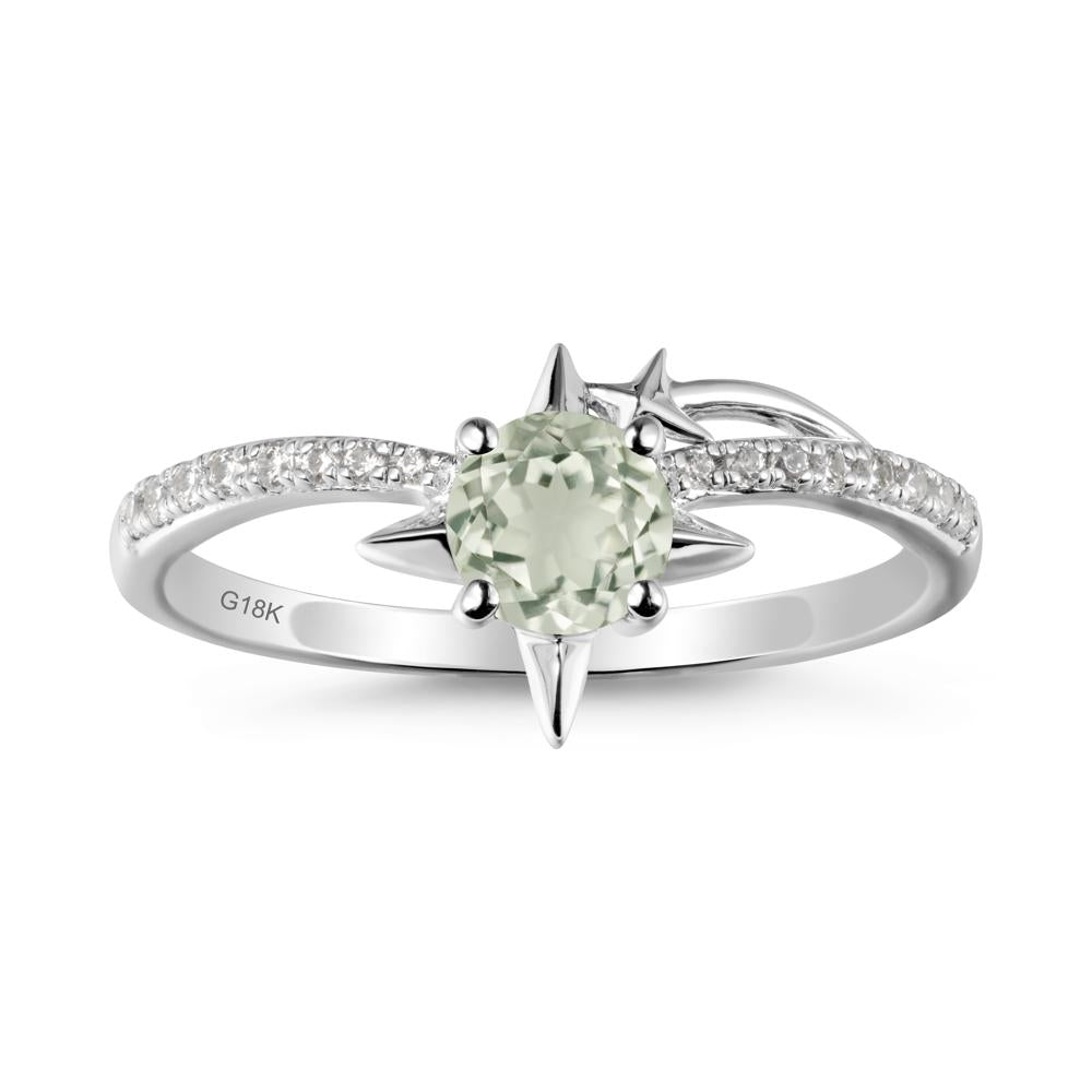 Round Green Amethyst Four Point Star Ring - LUO Jewelry #metal_18k white gold