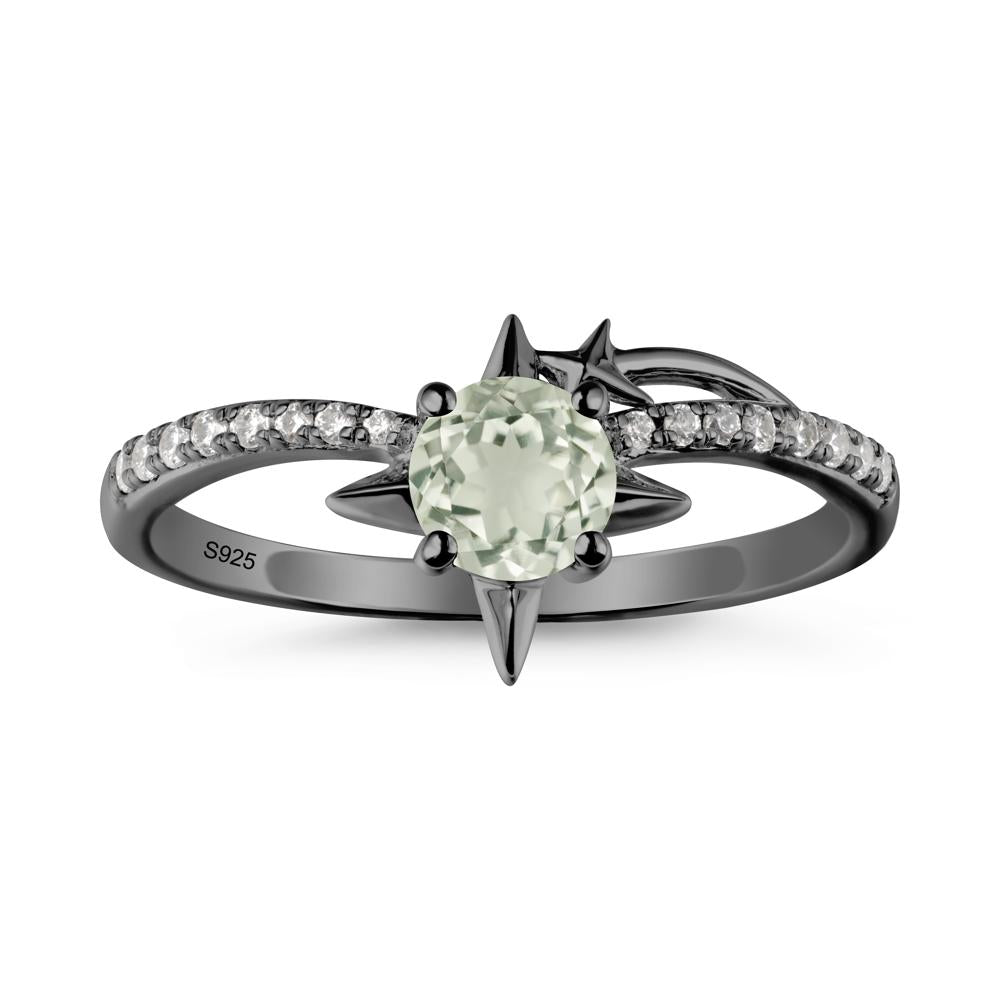 Round Green Amethyst Four Point Star Ring - LUO Jewelry #metal_black finish sterling silver