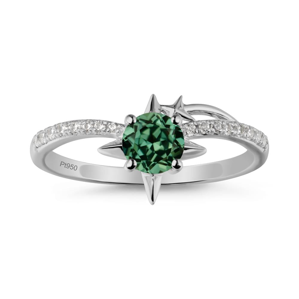 Simple Four Point Star Green Sapphire Ring - LUO Jewelry #metal_platinum