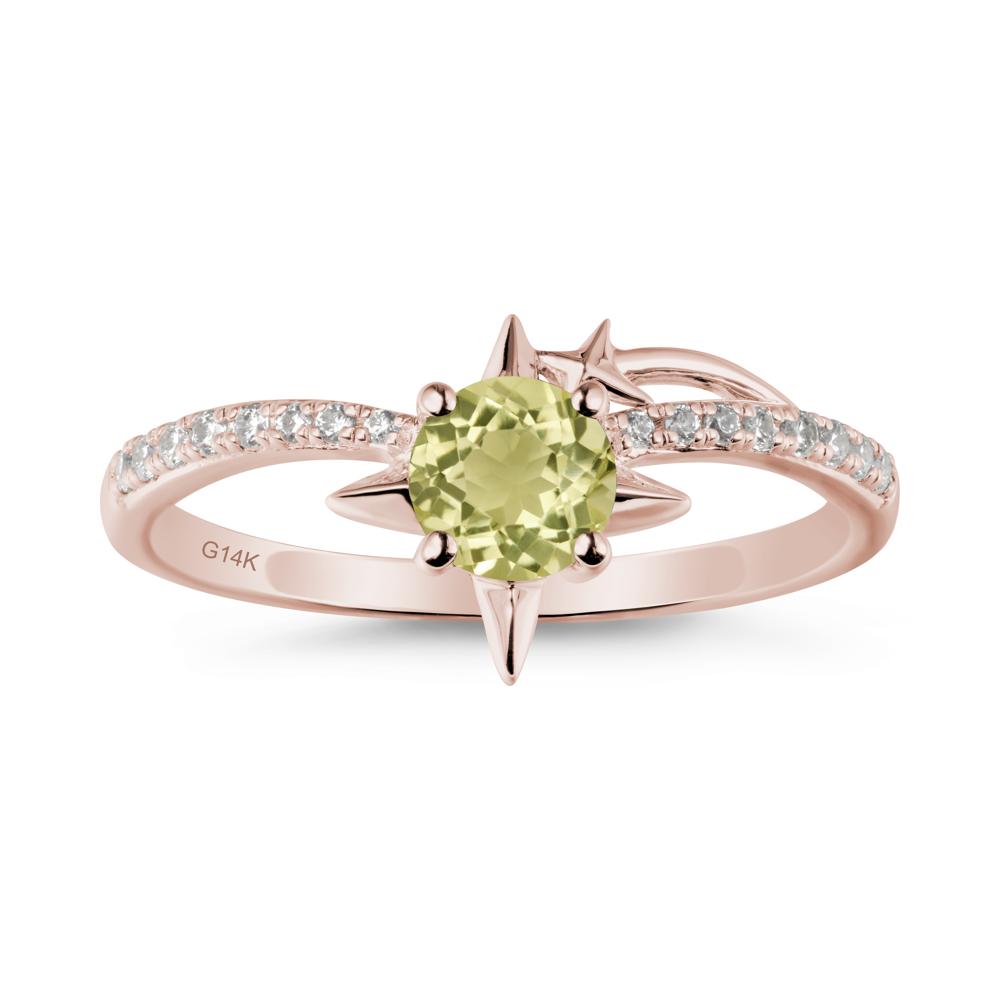 Round Lemon Quartz Four Point Star Ring - LUO Jewelry #metal_14k rose gold