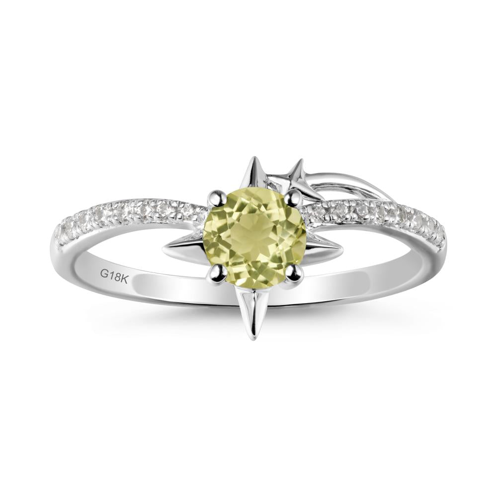 Round Lemon Quartz Four Point Star Ring - LUO Jewelry #metal_18k white gold